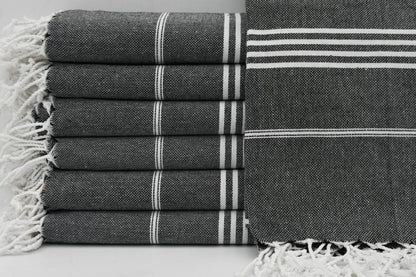 Black Monaco Turkish Towel – Lightweight Quick Dry Beach & Bath Towel, Luxury Turkish Cotton Spa Towel, Travel & Pool Towel