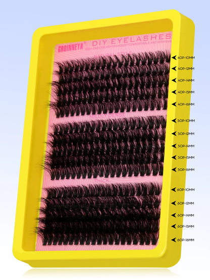 GROINNEYA Cluster Lashes Kit Individual Lashes Volume Mixed Tray 3D Faux Mink Lashes Wispy Eyelash Extension Makeup