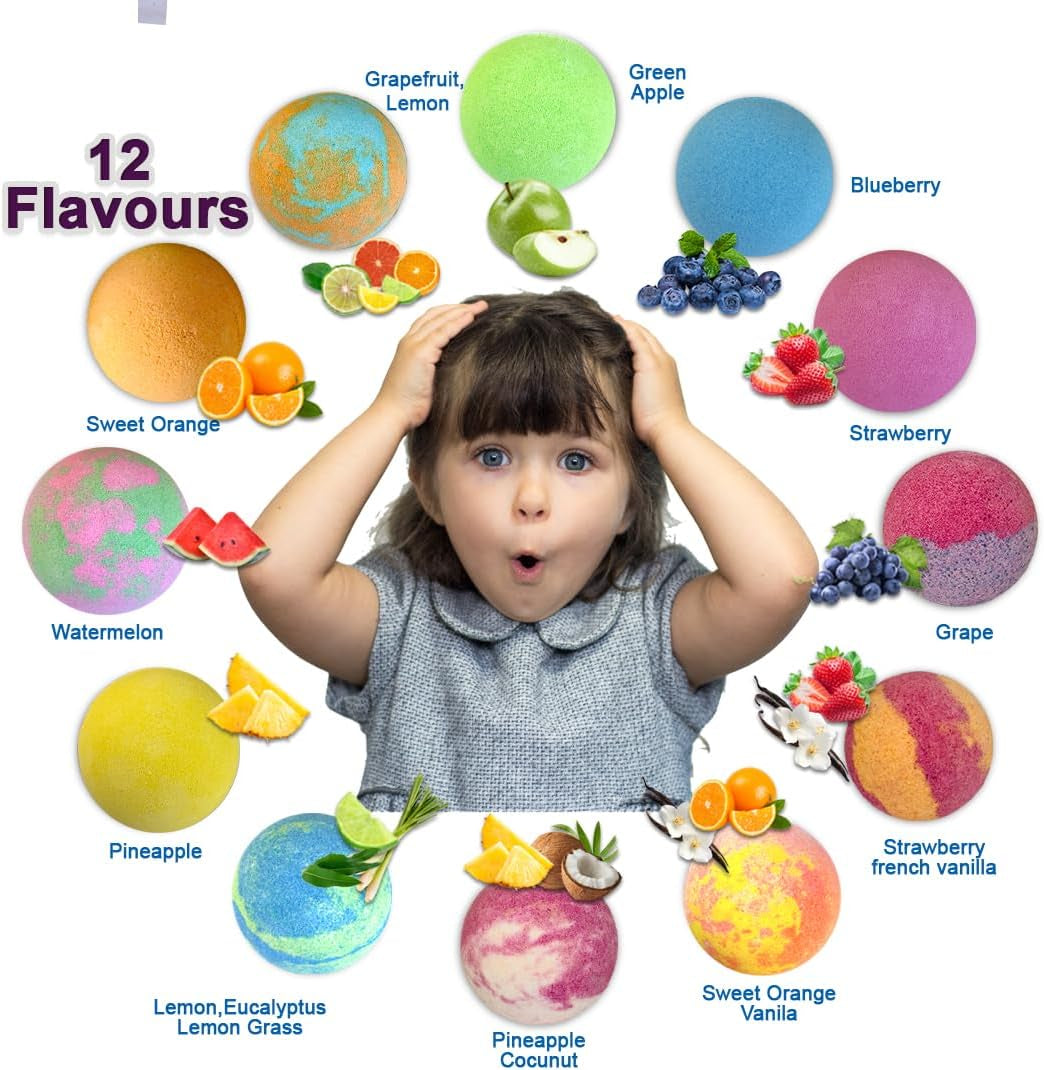 Bath Bombs for Kids with Surprise Inside, 12 Bubble Bath Fizzies with Toys