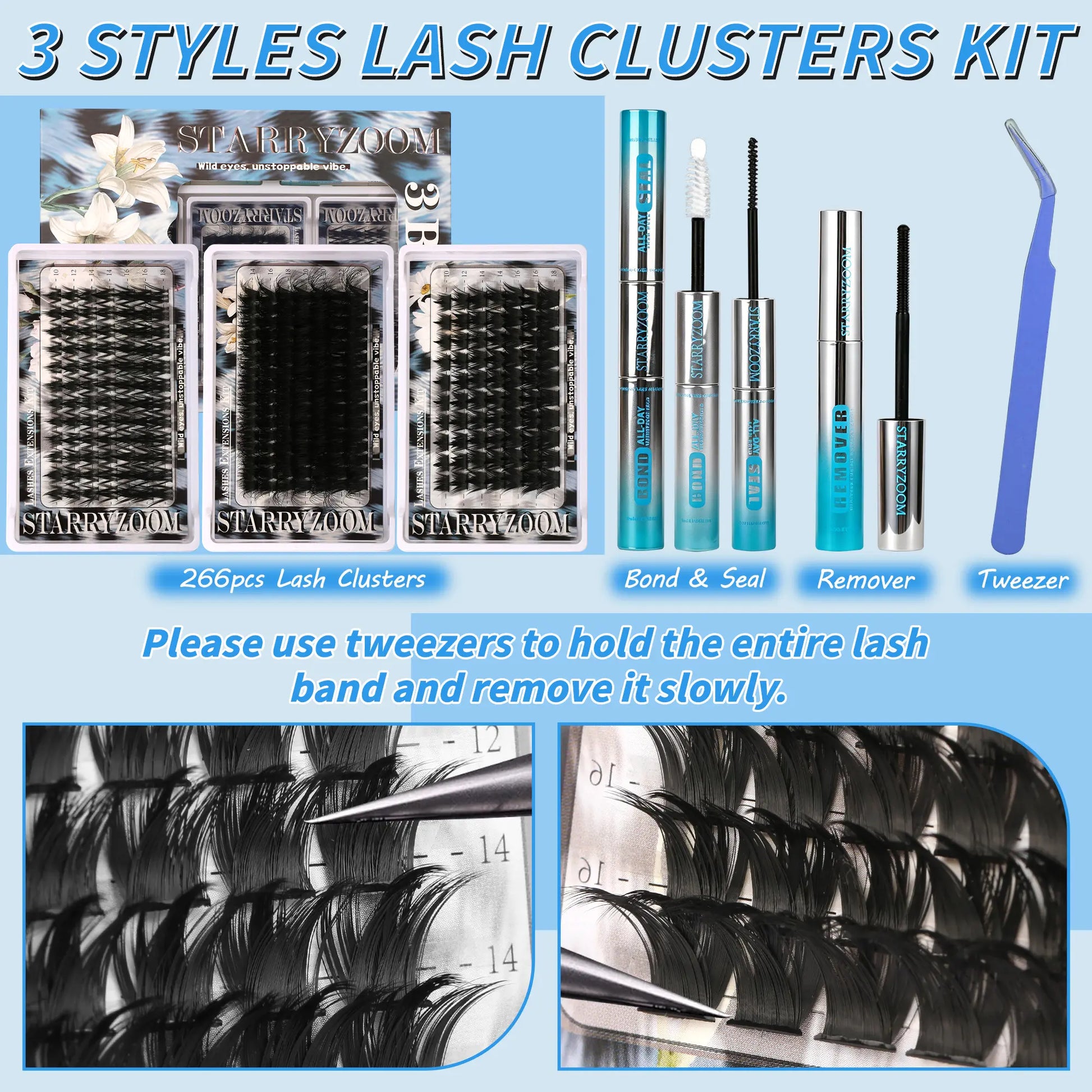 DIY Cluster Lashes All-In-1 Kit, 3-Look Design for Soft Glam to Full Drama, Party Wear Makeup Tool That Enhances Eyes with Multiple Looks, Lash All-In-One, Lash Cluster Kit