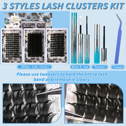 DIY Cluster Lashes All-In-1 Kit, 3-Look Design for Soft Glam to Full Drama, Party Wear Makeup Tool That Enhances Eyes with Multiple Looks, Lash All-In-One, Lash Cluster Kit